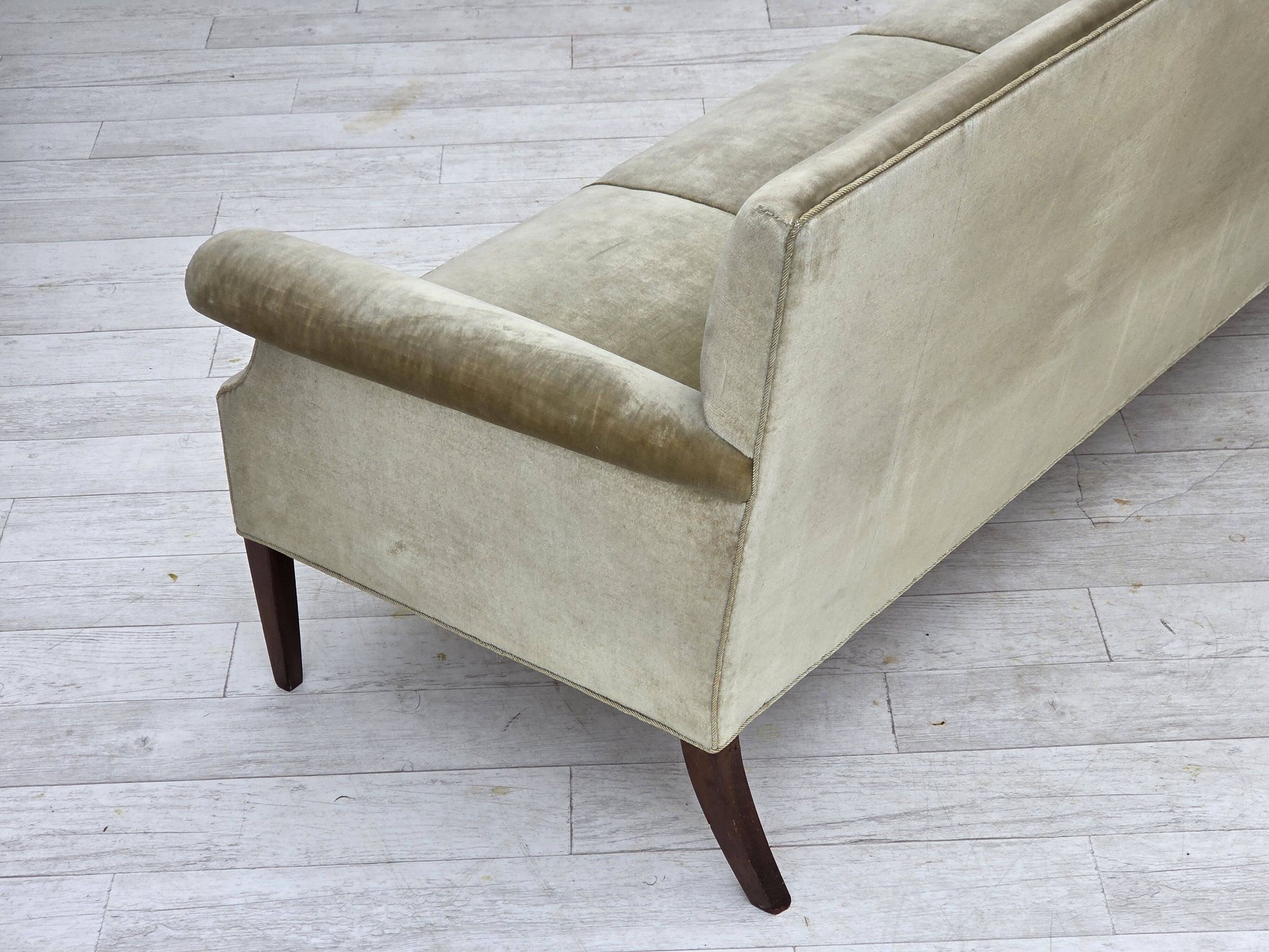 1960s, Danish 3-seater sofa, light green furniture velour.