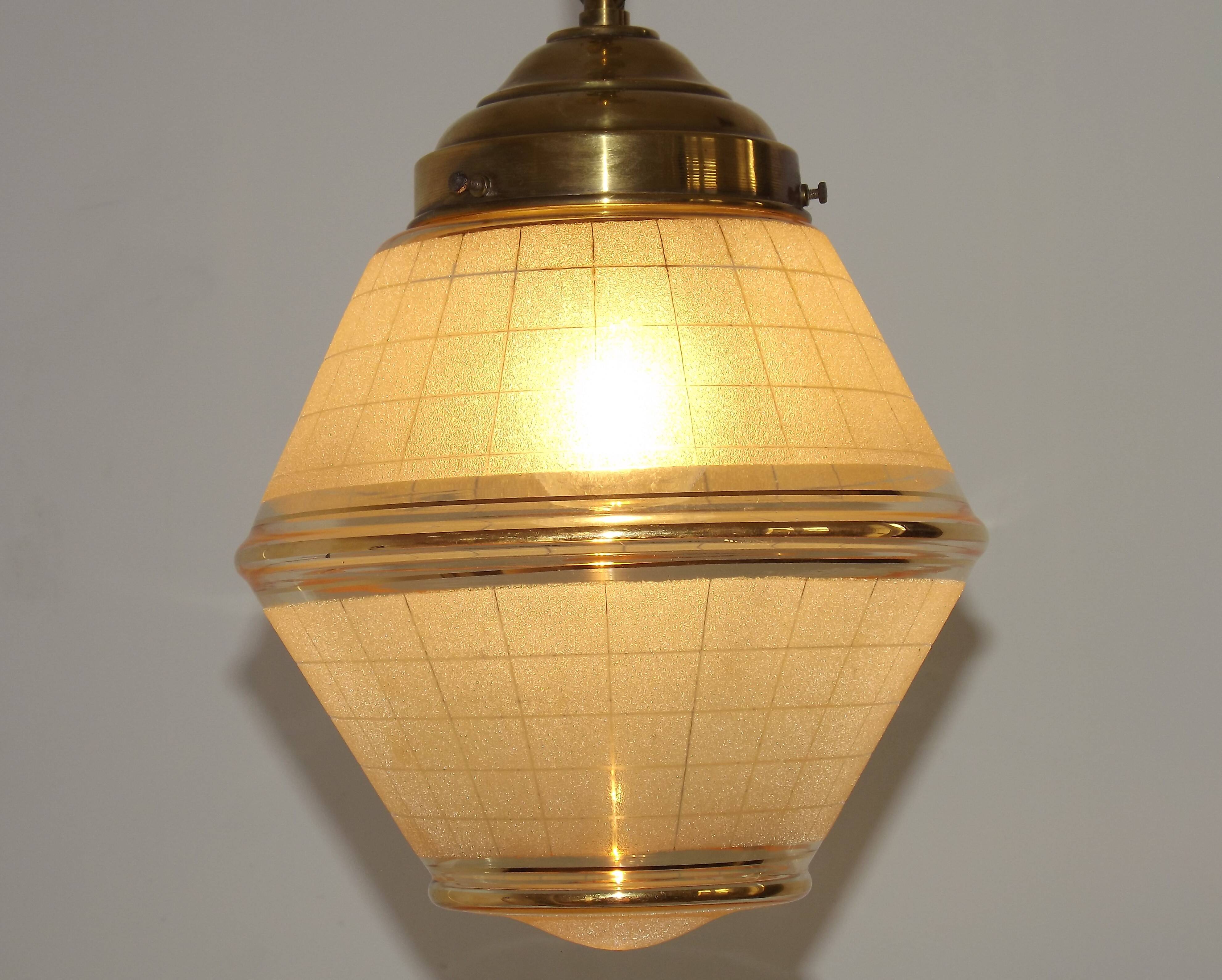 Art Deco ceiling light in yellow and gold glass and brass, France