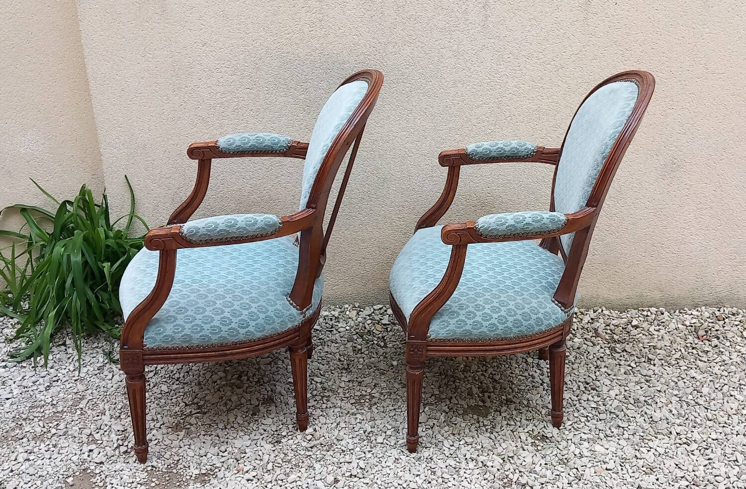 Pair of Louis XVI style medallion armchairs