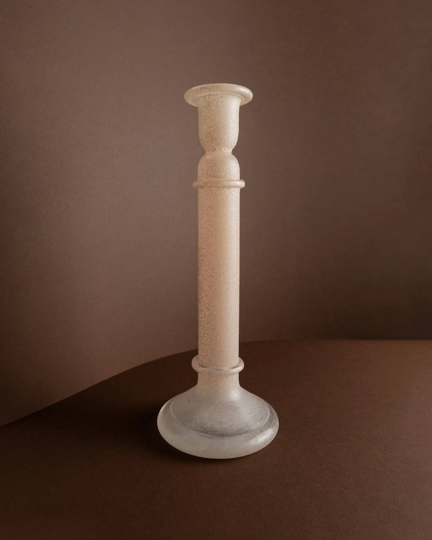 Murano pink Scavo glass candlestick - classic 1970s Italian candle holder, hand-made