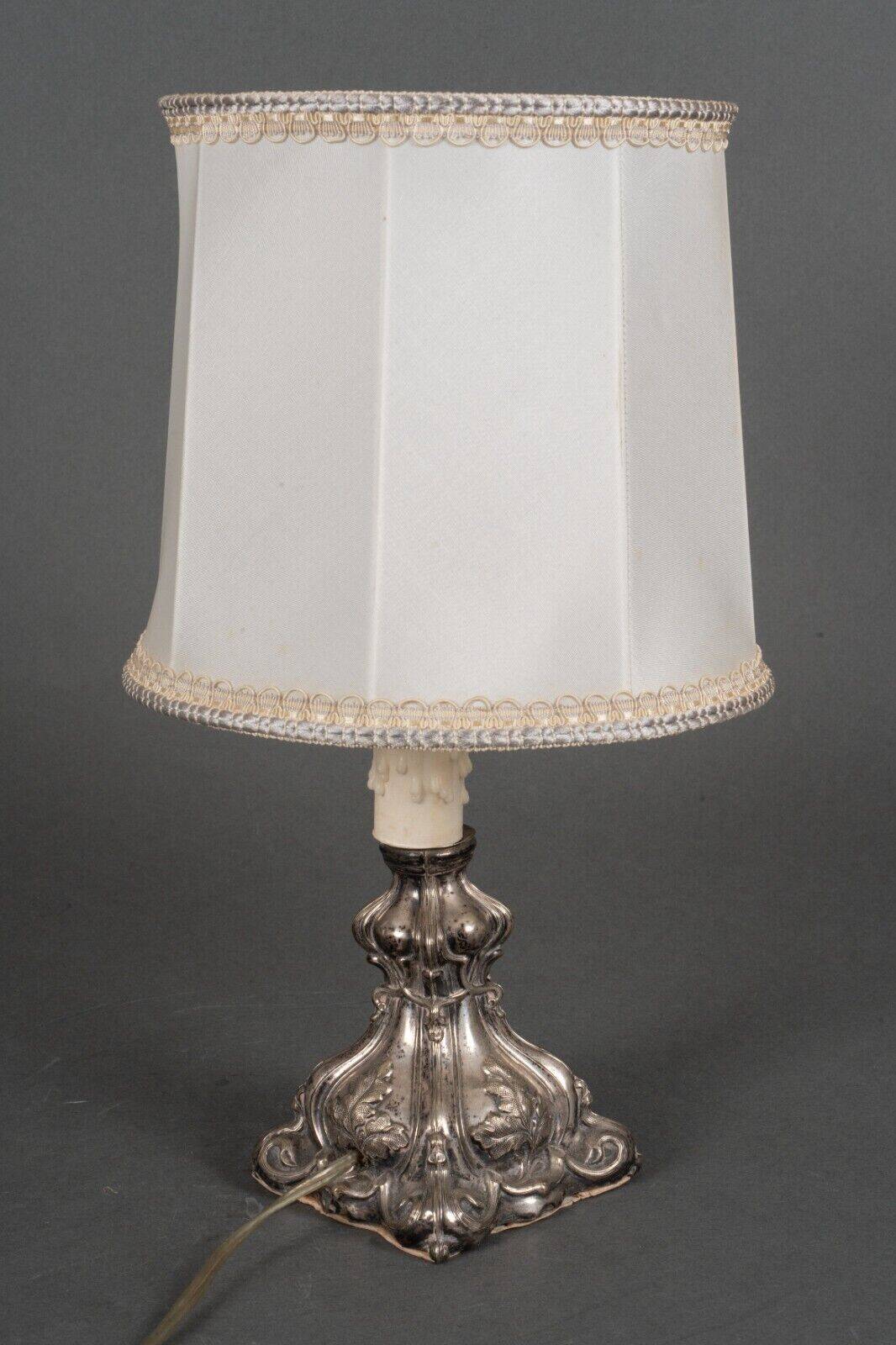 Louis XIV style 19th century silver or silver metal lamp with white lampshade