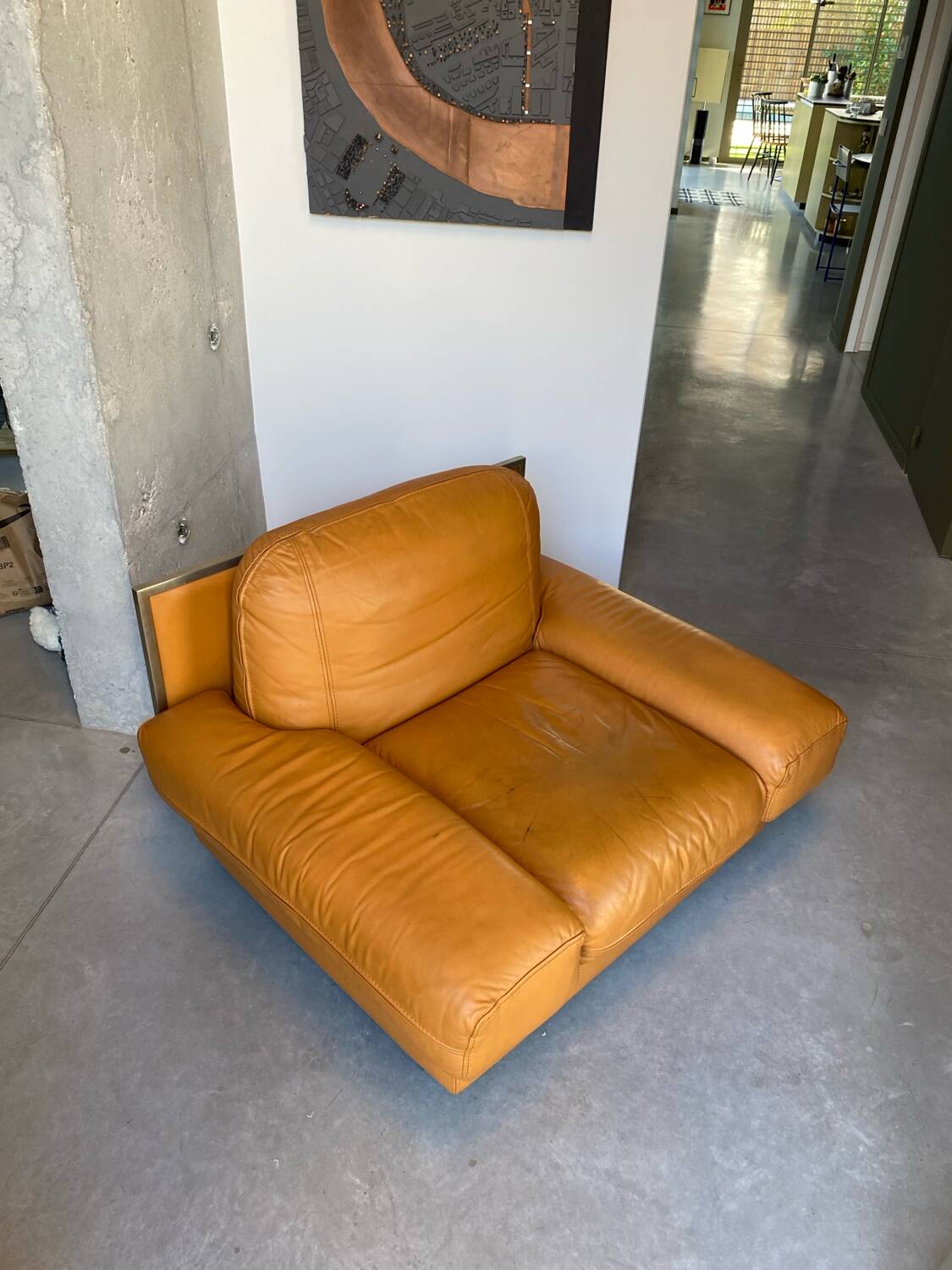 Fauteuil vintage Steiner en cuir havane