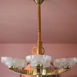 art deco suspension, 6-light Ezan glass globe chandelier, art deco bronze chandelier