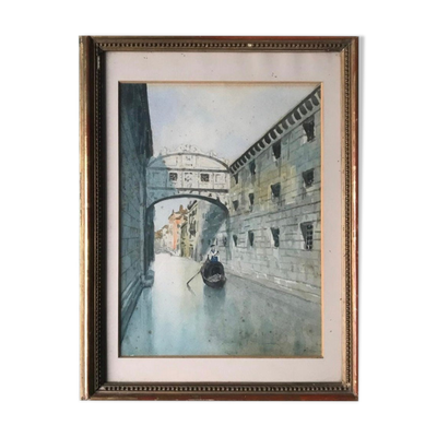 Aquarelle Venise le Pont des Soupirs 19ème siècle