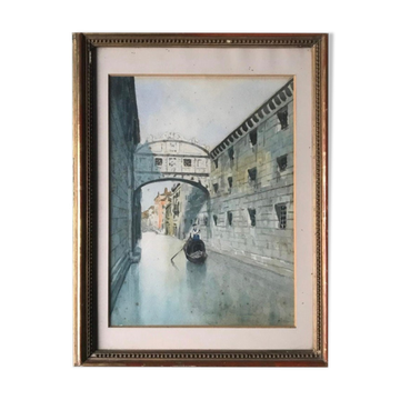 Watercolor Venice the Bridge of Sighs 19th century