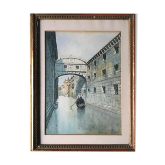 Aquarelle Venise le Pont des Soupirs 19ème siècle