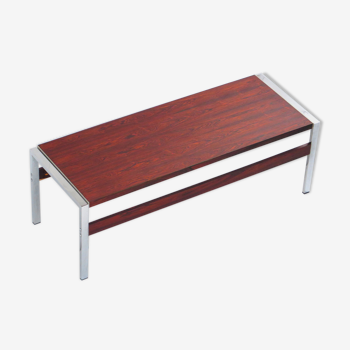 Table basse vintage design danoise en palissandre en palissandre avec cadre en métal, années 1960.