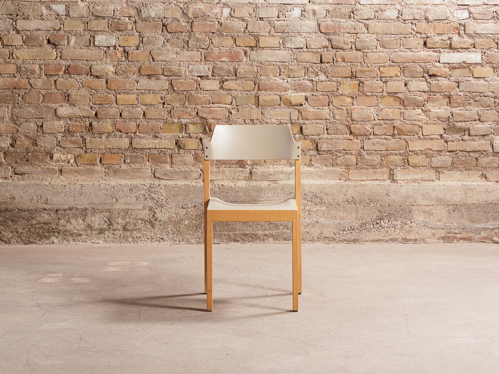 Massive beech chair, seated and restored back