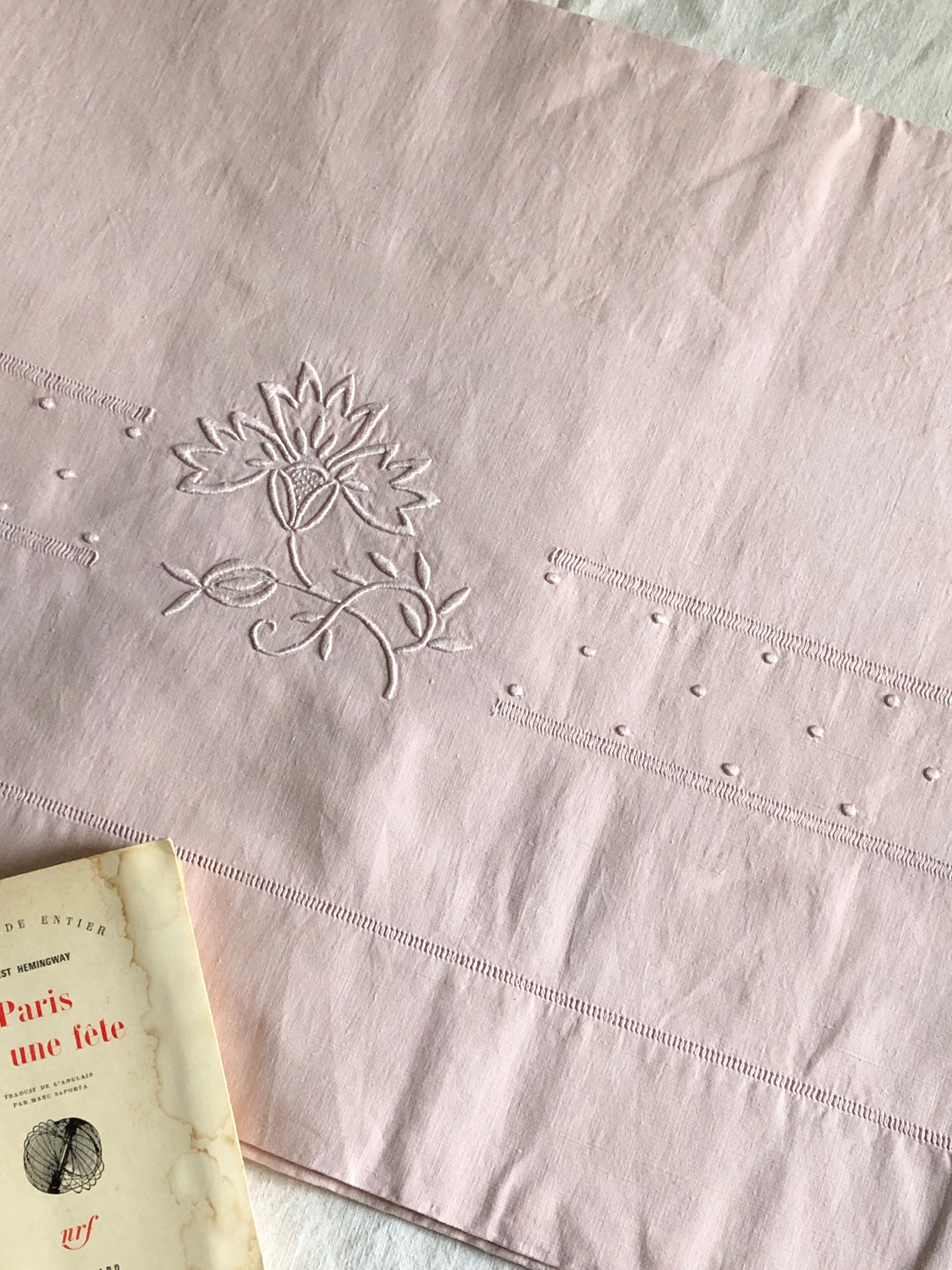 Antique linen and cotton towel dyed in soft pink