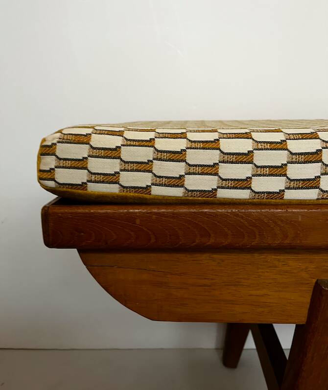 Oak bench with custom cushion
