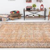 7x10 Pale Orange Floral Vintage Rug, 204x296Cm