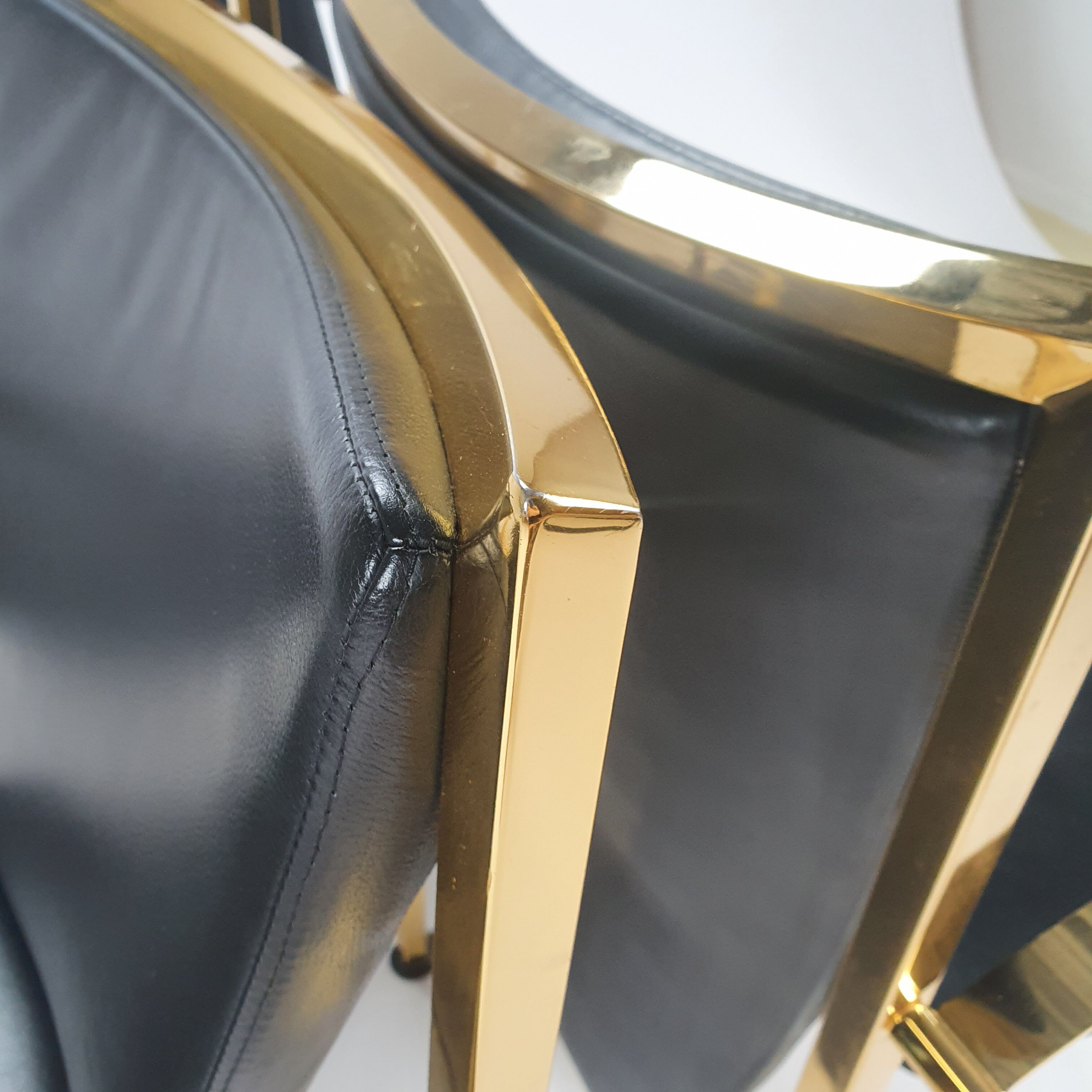 Regency exclusive brass & leather dining chairs by Ronald Schmitt, Set of 4