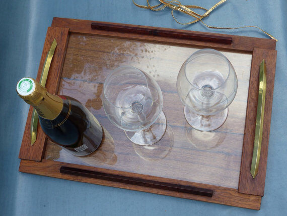 Tray wood and brass vintage
