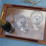 Tray wood and brass vintage