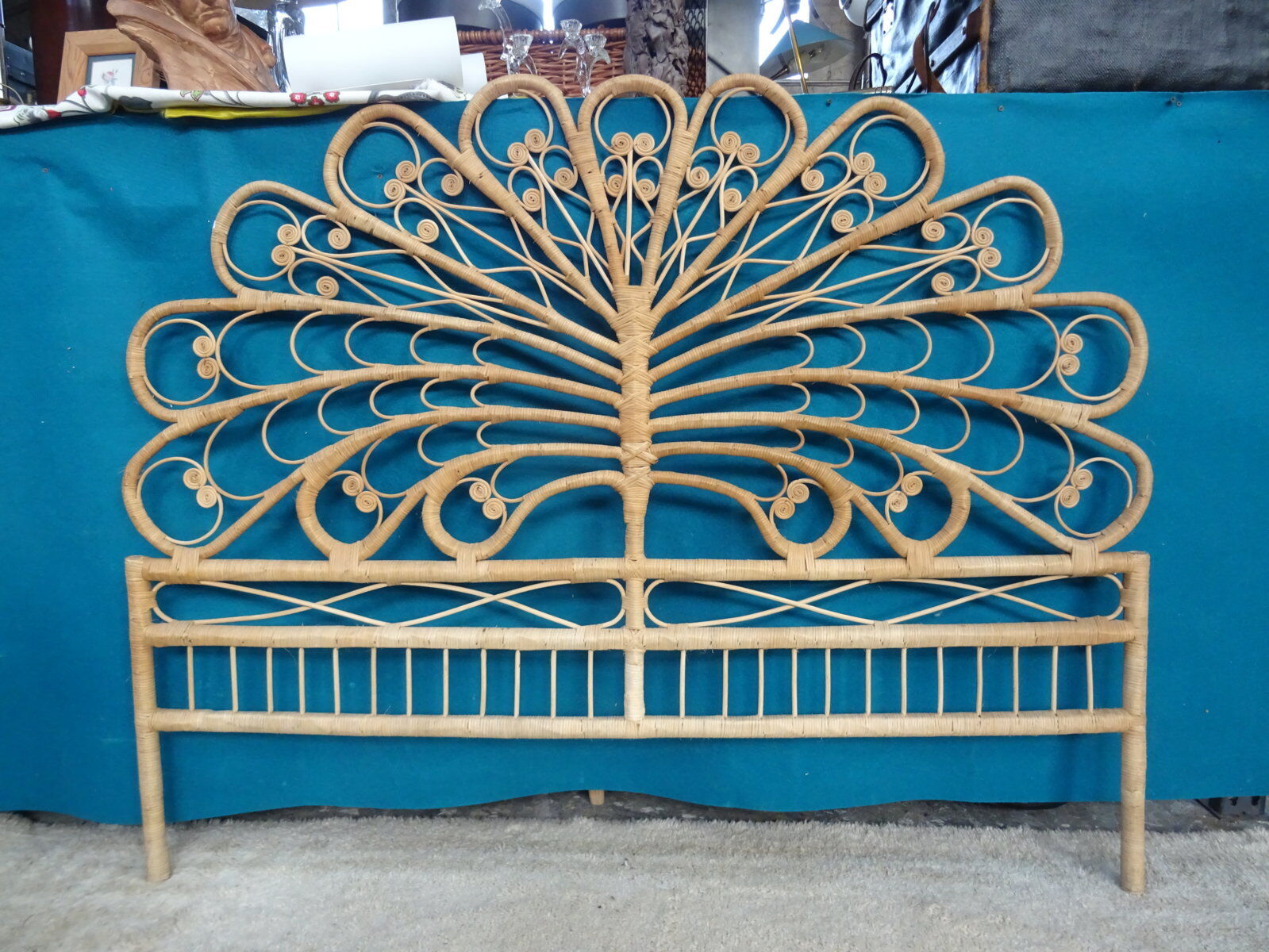 Peacock double rattan headboard