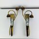 Pair of 1950s wall lights in brass and opaline tulips, Lunel/Arlus