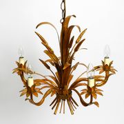 Beautiful 1970s gold-plated 5-arm tall metal chandelier by Hans Kögl