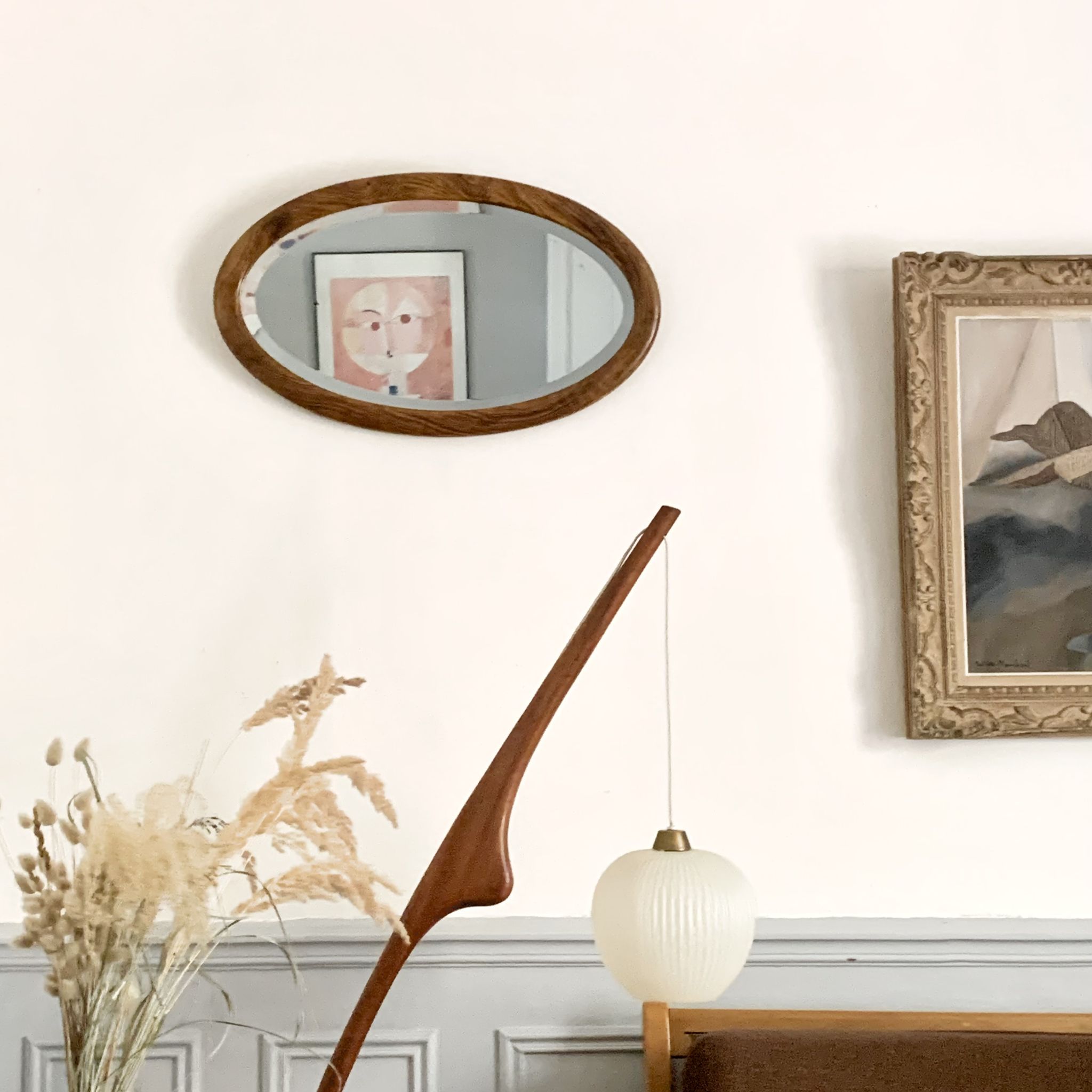 Miroir mural ovale bois et stuc