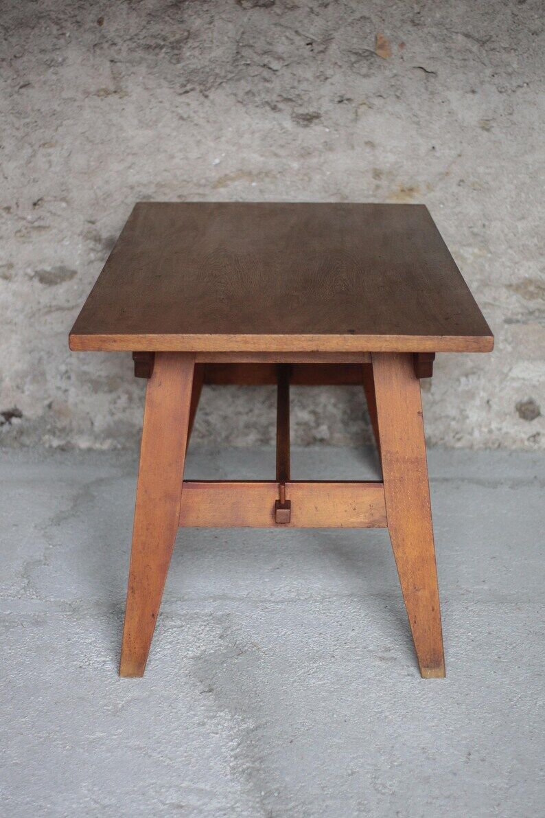 Table René Gabriel, table bois vintage, table à manger, table salon, table de repas, cuisine, 40's