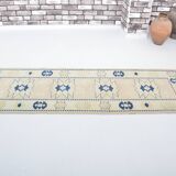 Beige And Blue Oushak Runner Rug sku 3324