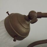 Vintage French Brass Anglepoise Table Lamp With Opaque Patterned Glass Shade 5087