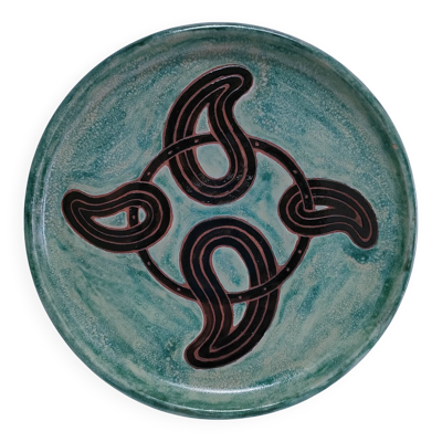 assiette plate terre cuite émaillée vintage signée