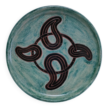 Vintage signed enamelled terracotta flat plate