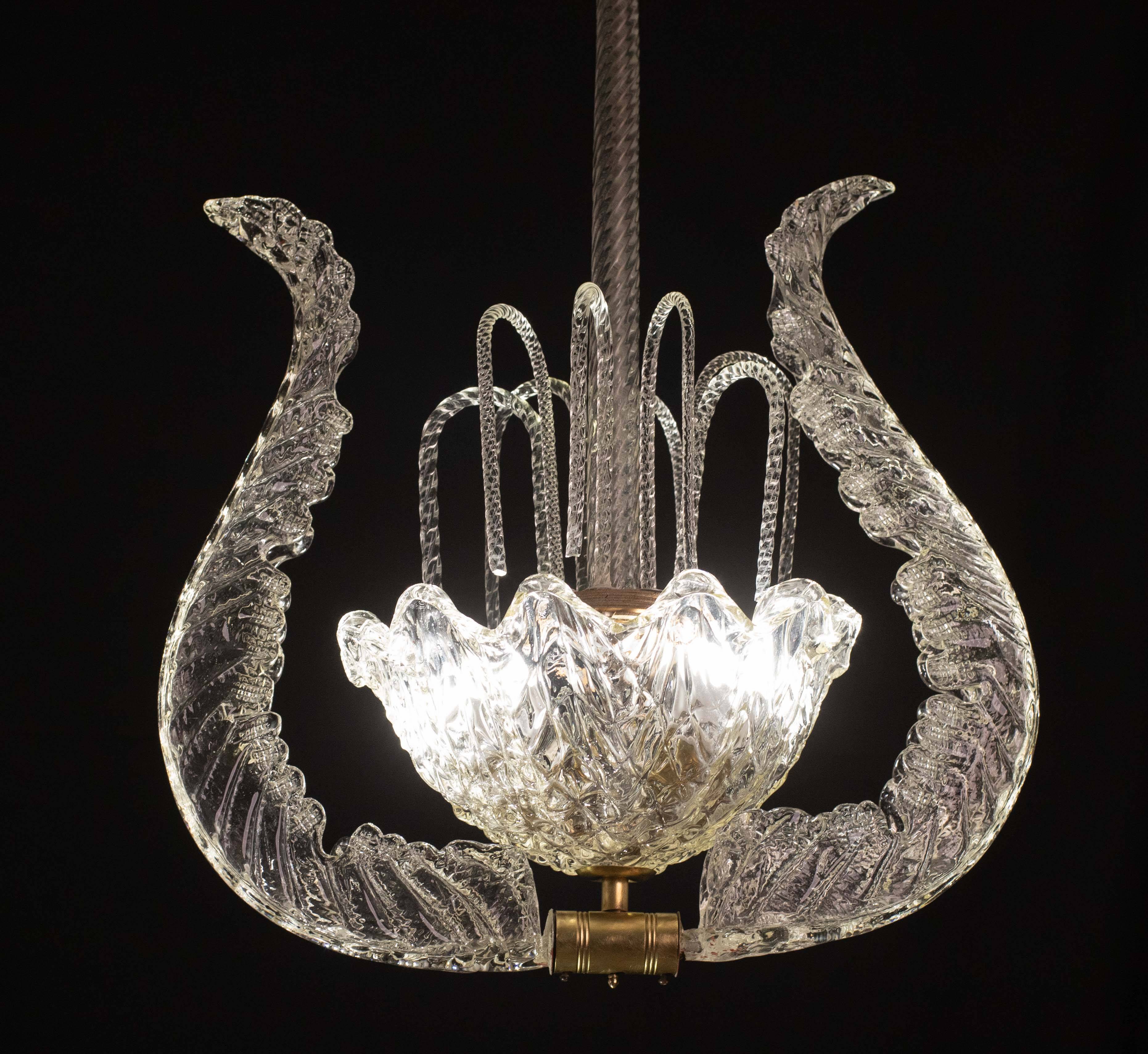 Set of 3 Art Decò Fountain Chandelier By Barovier e Toso, Murano Glass, 194