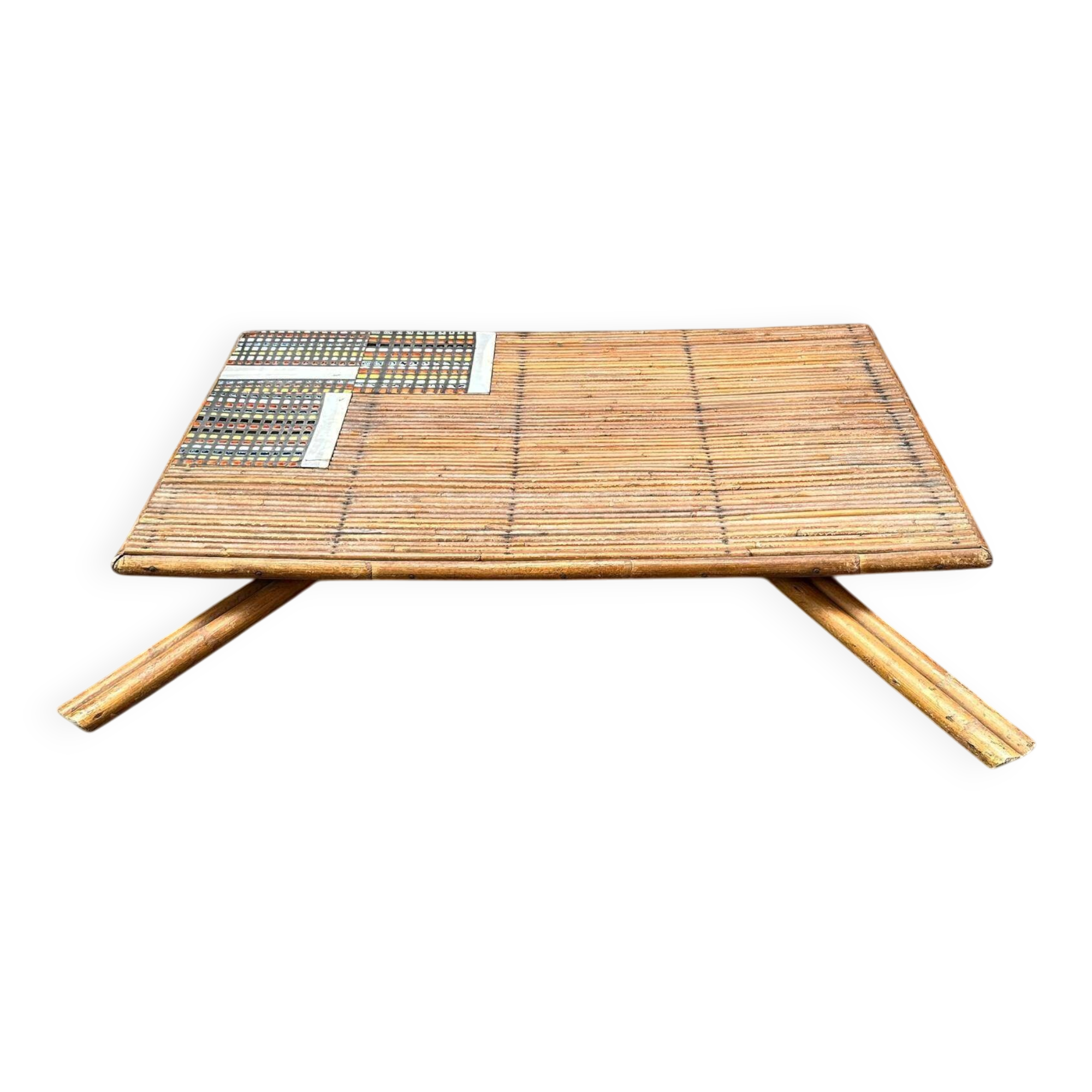 Rattan and ceramic coffee table by Roger Capron