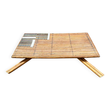 Table à thé en rotin et céramique Roger Capron
