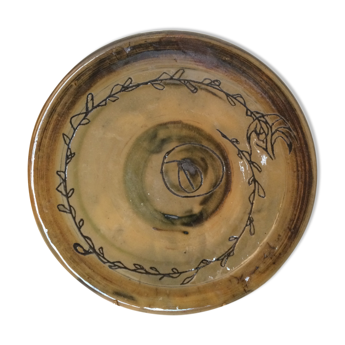 Green ceramic plate signed vintage