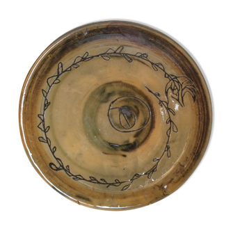 Green ceramic plate signed vintage