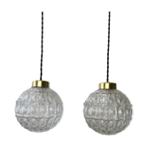 Pair of round hanging lamps in vintage glass