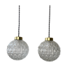 Pair of round hanging lamps in vintage glass