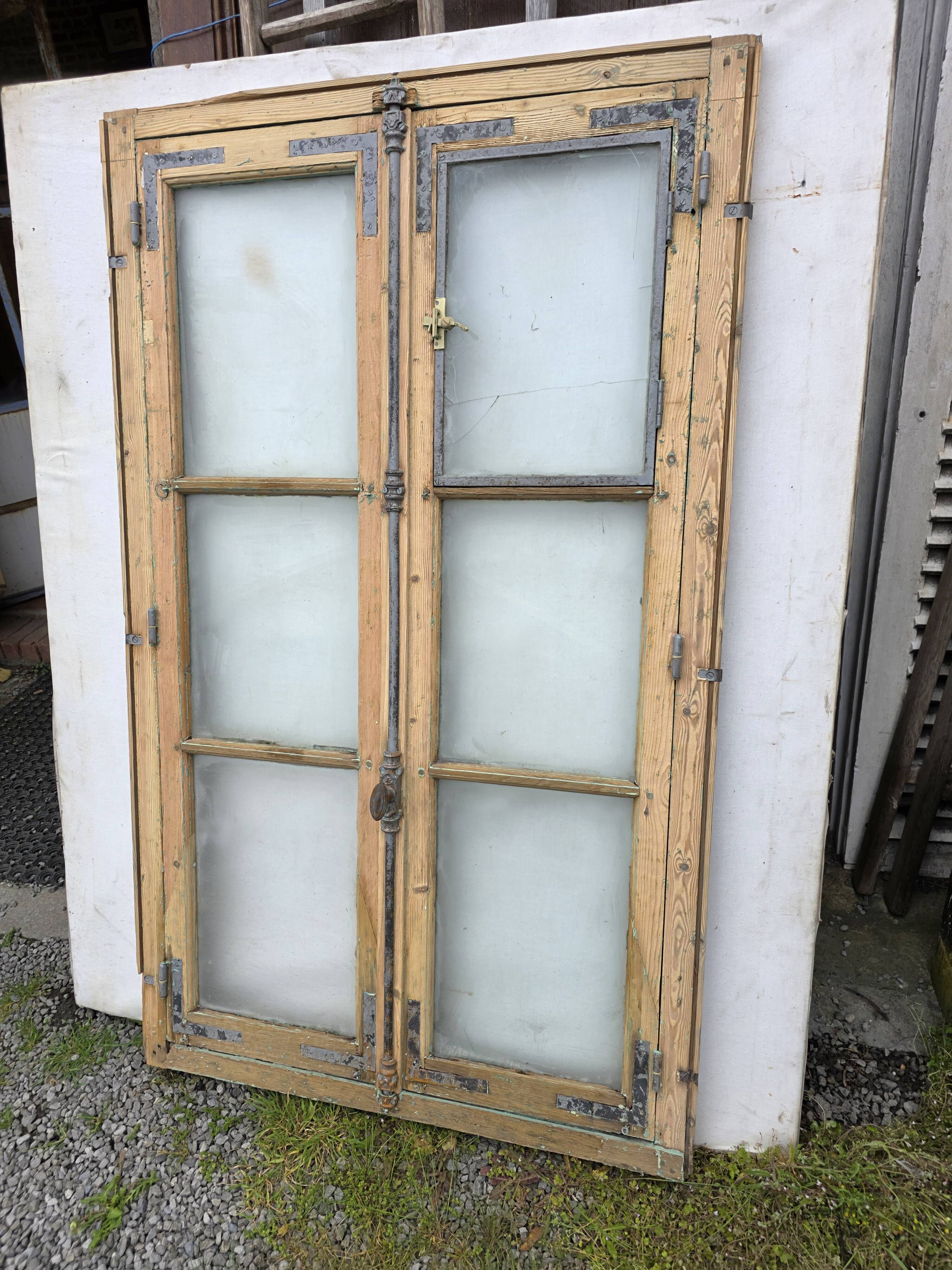 Old fir window with frame (one opening pane)