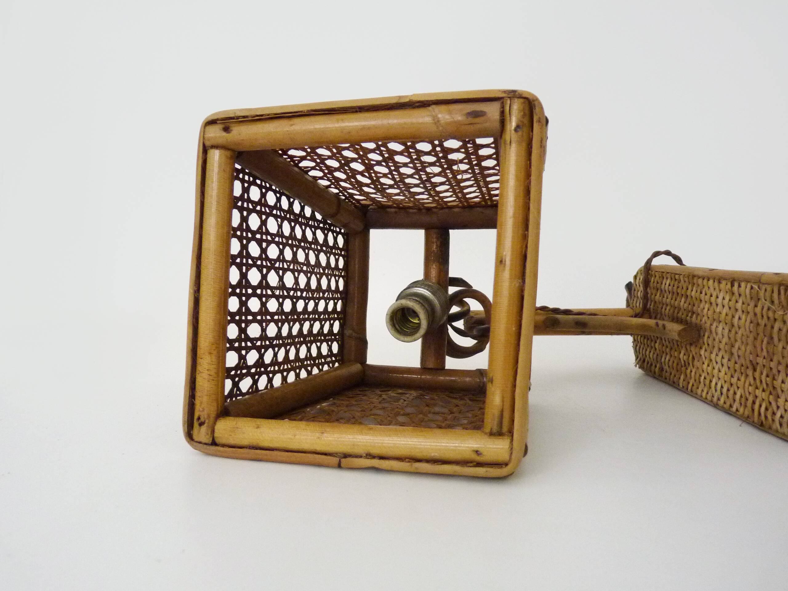 Rattan and cane lantern wall light. 1950s-1960s