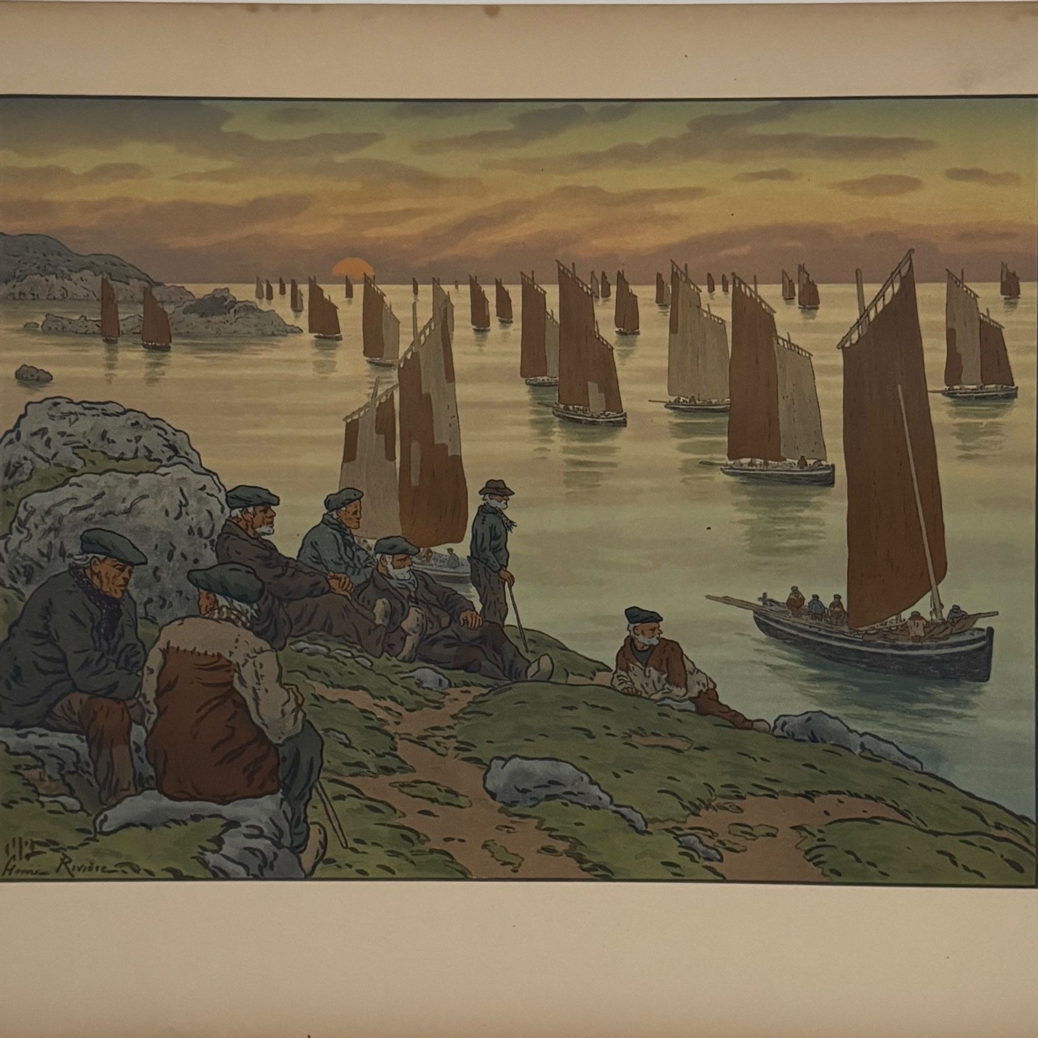 Lithograph by Henri Rivière The Wind of Noroît - The Old Ones