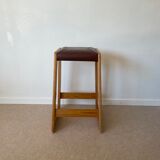 Pine and leather stool Eastern Europe