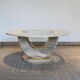Table basse ronde travertin et vitre, Italie, 1970.