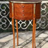 Pair of bedside tables in precious wood marquetry in the Louis XV style, 20th century