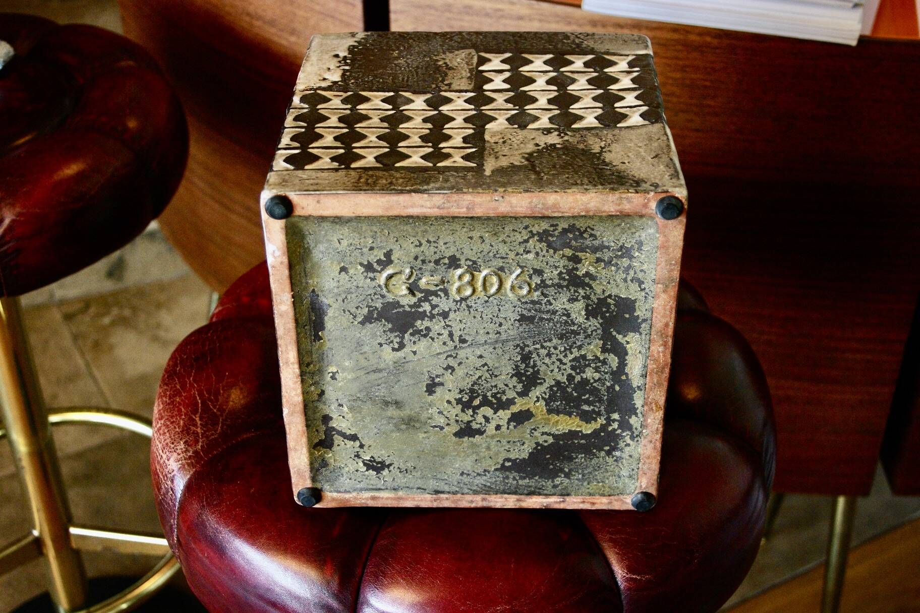 Large vintage square ceramic vase germany 1950