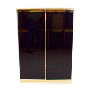 Cabinet en laiton travertin laqué noir années 1970