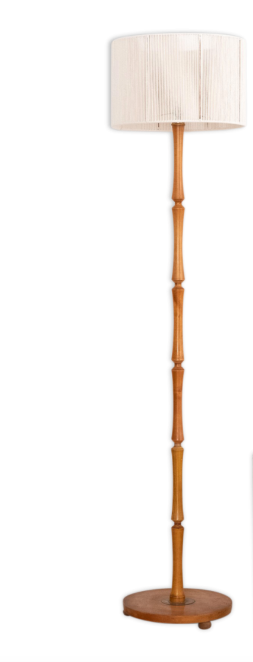 Wooden floor lamp with cotton rope shade