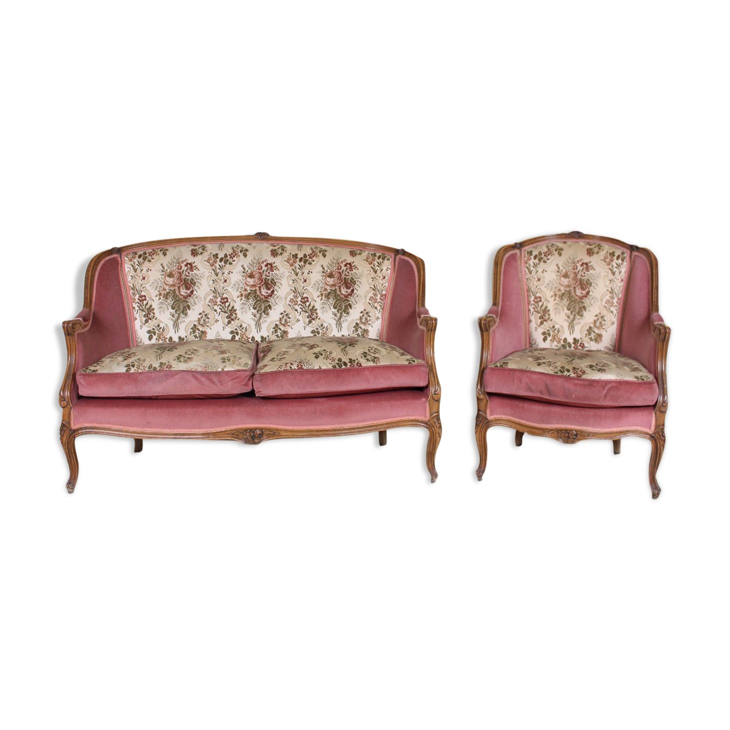 Sofa and Chair french Walnut carved