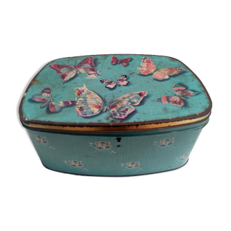 Vintage tin box with butterfly design