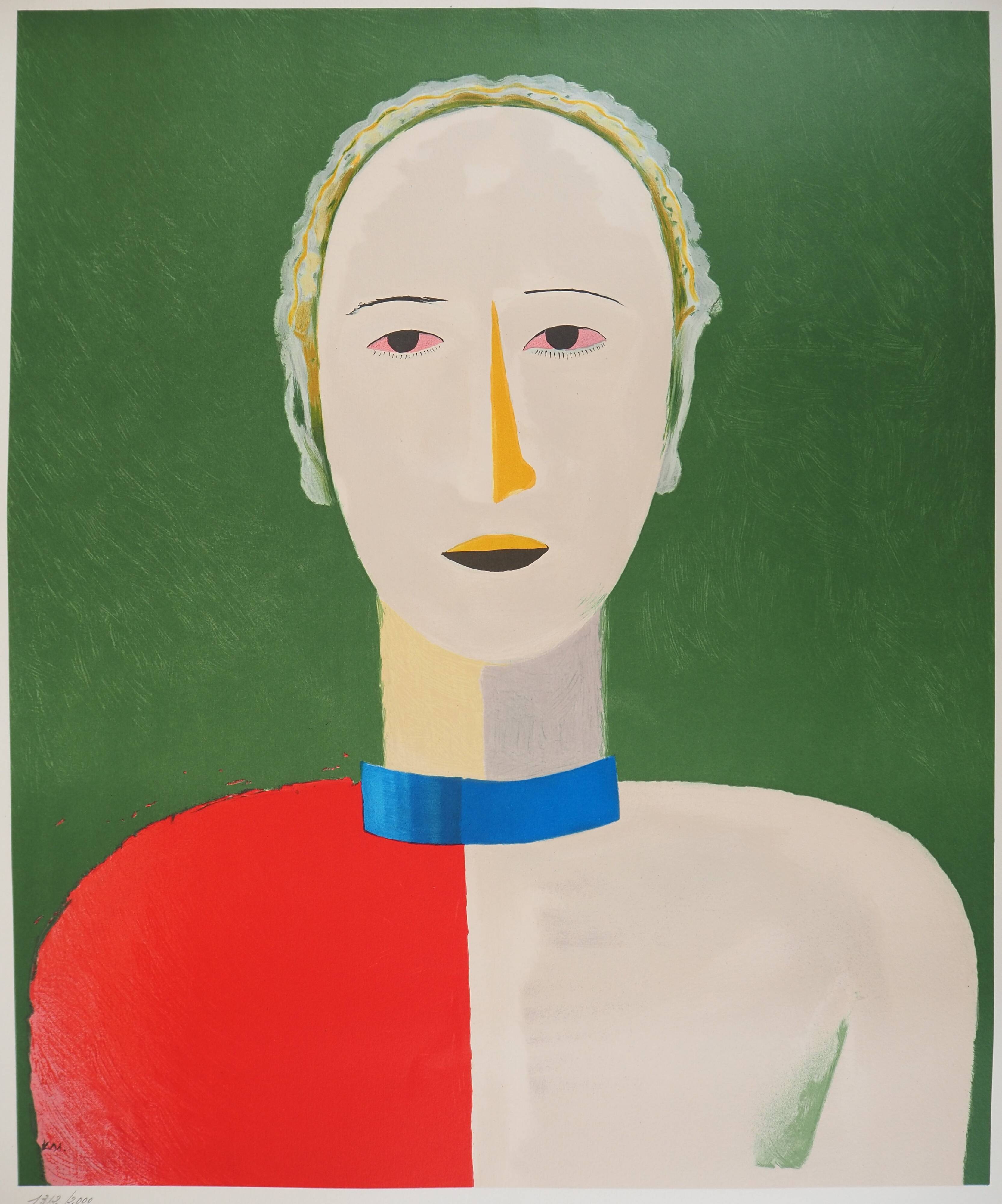 Kasimir Malevich: Smiling portrait, signed lithograph (Mourlot)