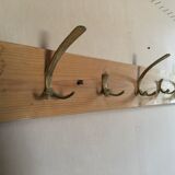 Patère portemanteaux mural vintage 7 crochets laiton bois brut