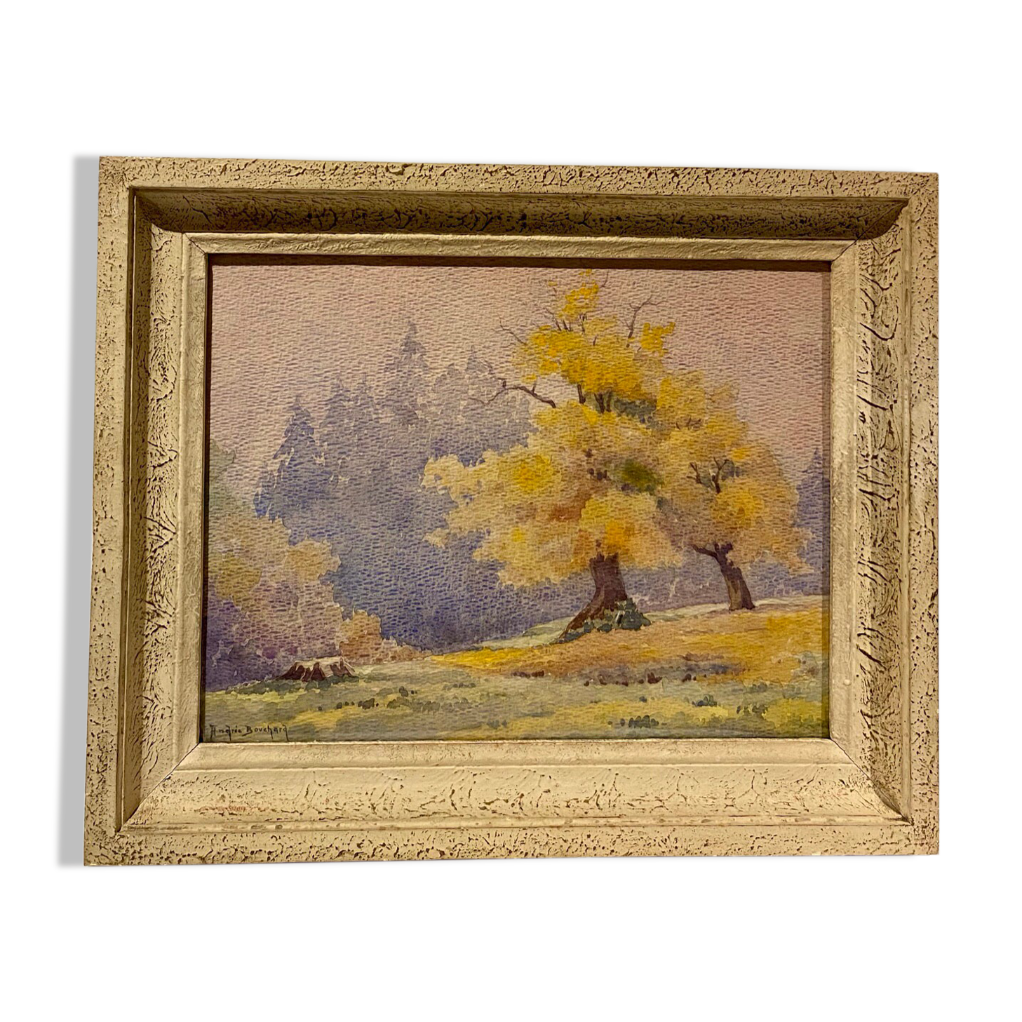 Tableau ancien , paysage dans la nature, signé Andrée Bouchard ( 1903-2002)