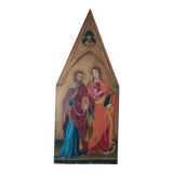 Peinture à la détrempe ancienne sur panneau avec des saints, 19ème siècle