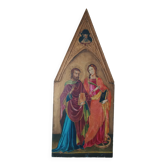 Peinture à la détrempe ancienne sur panneau avec des saints, 19ème siècle
